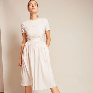 No.6 Store black and white striped mini dress with ruched detail